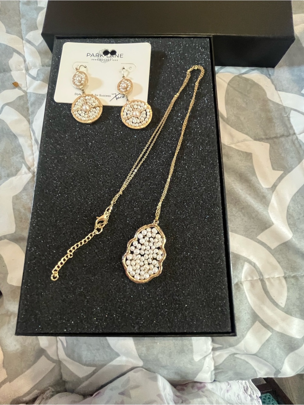 Park Lane Gold Pearl Cluster Necklace and Drop Earrings